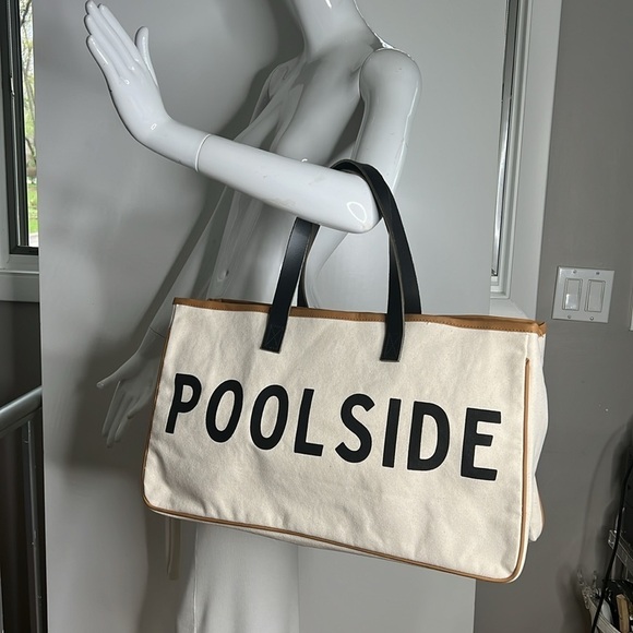 Santa Barbara Poolside Large Canvas Tote with Leather Handles - Picture 2 of 8